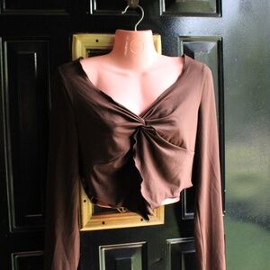 Brown Cropped Shirt- Womens Large